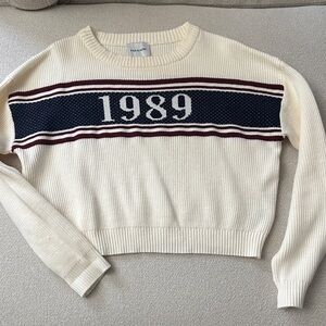 Pink Rose Cream Sweater with Navy 1989 Design